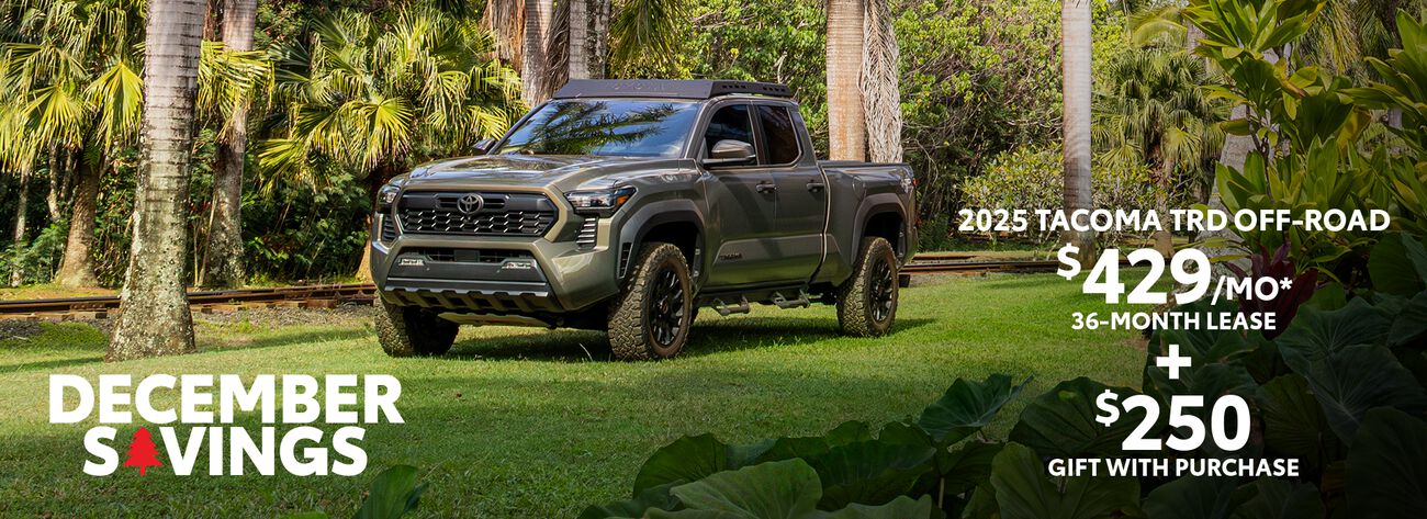 Lease a new 2025 Tacoma TRD Off-Road for only $429 a month plus get a complimentary $250 gift
