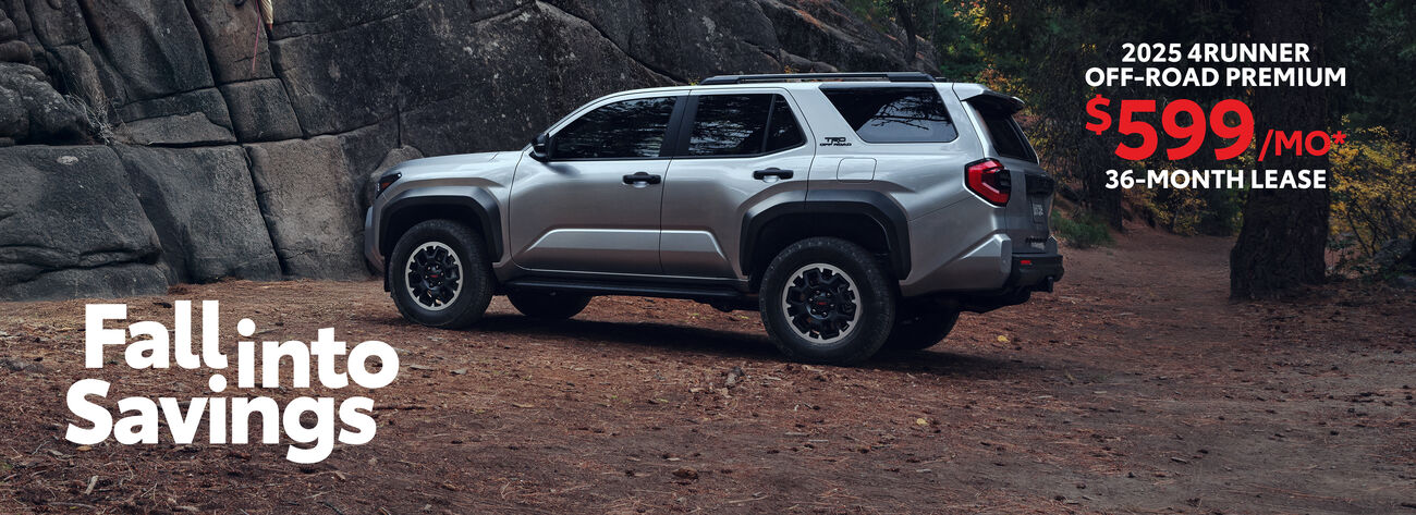 Lease the all-new 2025 Toyota 4Runner TRD Off-Road Premium for only $599 per month.