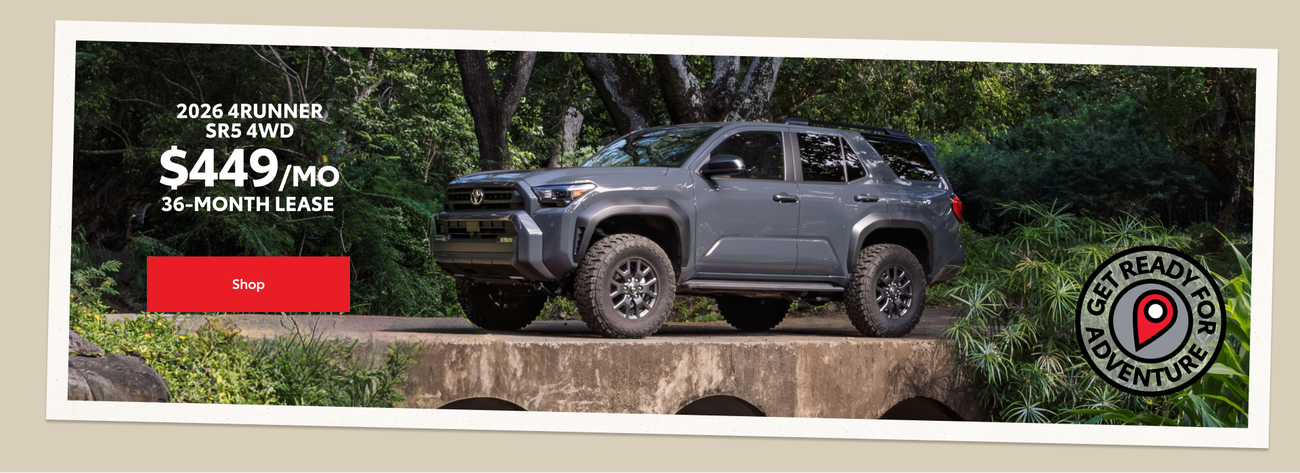 2026 4Runner SR5 4WD. Shop our $449/mo 36 month lease.