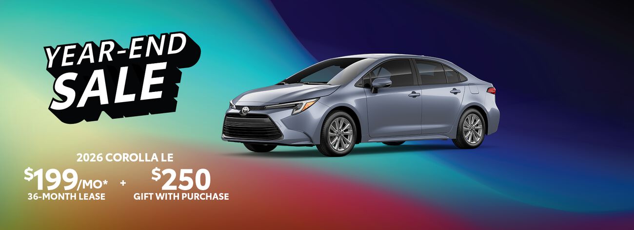 Lease a new 2026 Corolla LE for just $199 a month plus get a complimentary $250 gift with purchase.