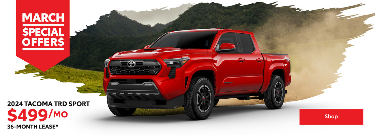 Lease a 2024 Tacoma TRD Sport for only $499/month.