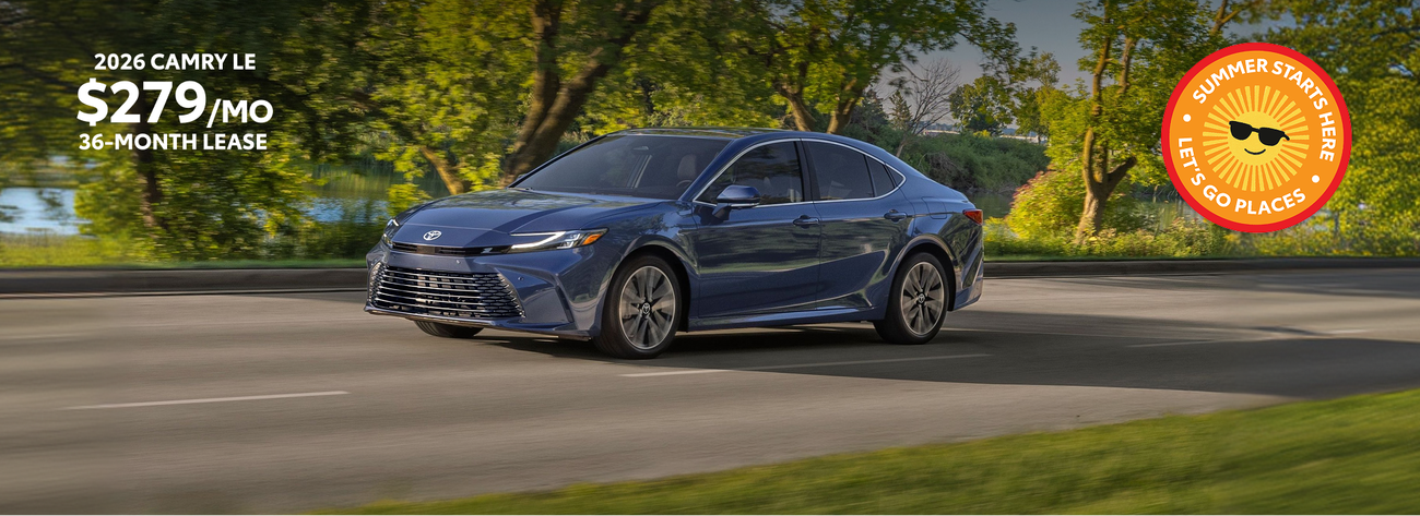 Lease a brand new 2026 Camry LE for only $279/month for 36 months.