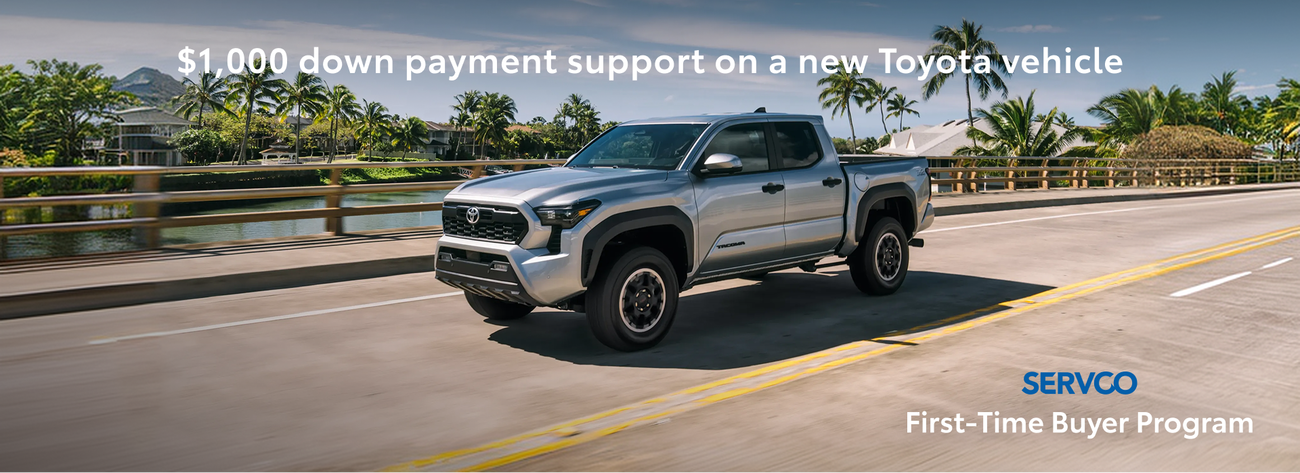 Receive $1,000 of down payment support on a new Toyota vehicle for qualified first-time buyers.